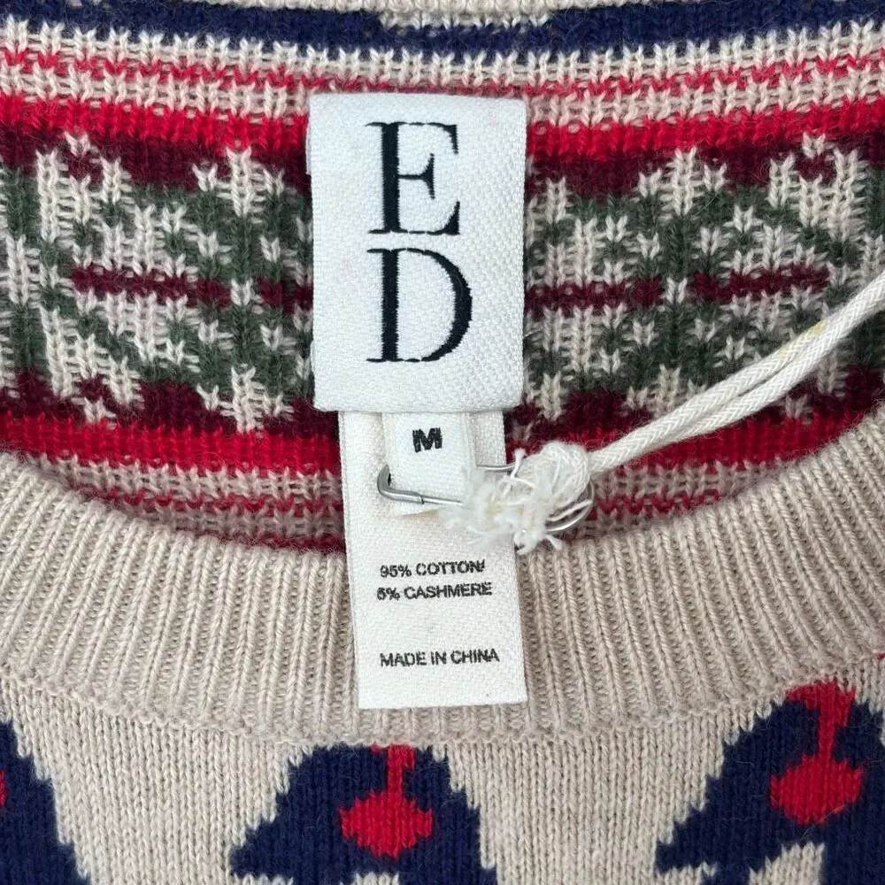 ED Ellen DeGeneres Penguin Fair Isle Cashmere Blend Sweater Beige Holiday Medium